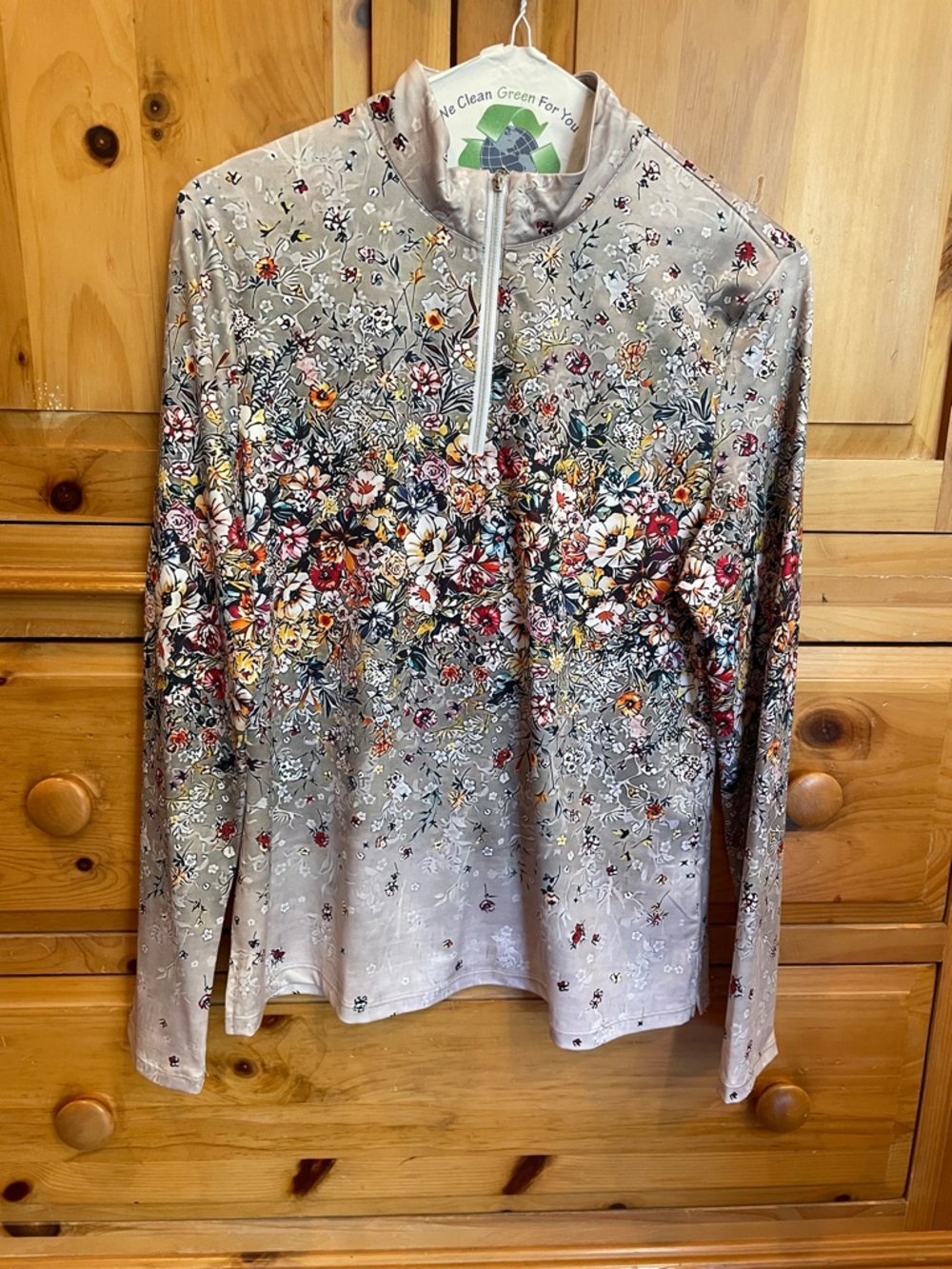 Floral Half-Zip Long Sleeve Top - Taupe Multicolor